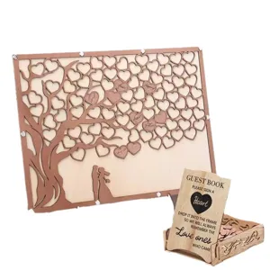 Libro degli ospiti matrimonio in legno cornice albero cuori con scatola e cartello rustico