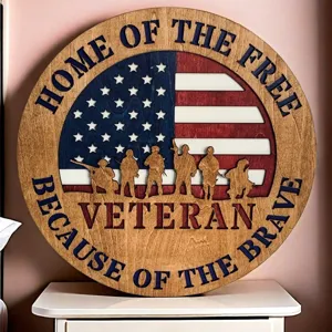 American Independence Day Wooden Sign Hanging Plaque Patriotic Veteran Memorial Wall Decor Pine Wood Round Sign For Home