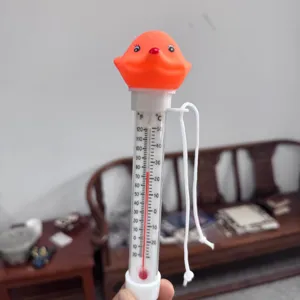 Schattig drijvend zwembadthermometer met dubbele Fahrenheit en Celsius schaal voor water.