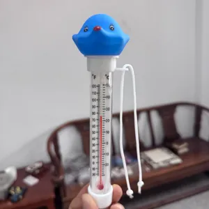 Zwembad waterthermometer detailweergave, drijvend cartoonontwerp met dubbele schaal.