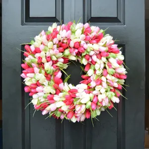 Couronne de tulipes artificielles printemps été porte d'entrée décoration murale fête