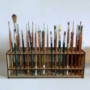 Portapennelli in Legno Organizer da Tavolo Supporto di Conservazione Multi-Foro Per Pennelli d'Arte Ufficio Scuola