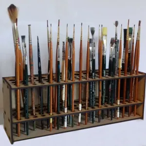 Supporto in legno per pennelli organizer da scrivania espositore per accessori artistici.
