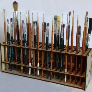 Supporto per pennelli da pittura in legno con fori multipli per organizzare gli strumenti