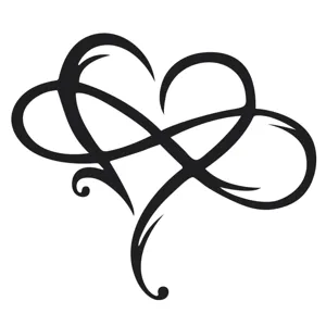Detail van de metalen oneindigheid hart wanddecoratie met soepele gebogen lijnen.