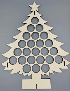 Supporto per vino albero di Natale in legno decorazione scrivania festa dettaglio artigianale.