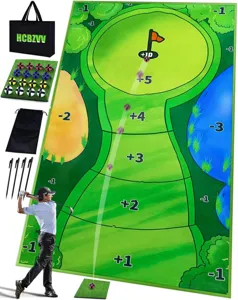 Detailed view of the casual golf game set showing scoring zones, balls, and putting mat.