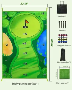 Casual golf game set with sticky hitting mat, 16 balls, stakes, handbag, and storage bags.
