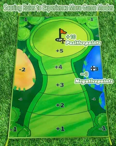 Casual golf game mat set with scoring areas for indoor and outdoor sports training.