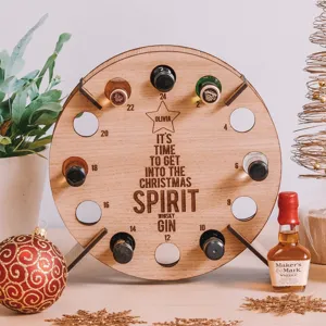Porta bottiglie vino in legno calendario avvento albero di natale, espositore da tavolo.