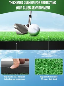 Thickened golf hitting mat with high-elastic EVA base and simulated PP grass for practice.