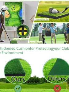 Golf hitting mat set with target chipping game, thickened turf for practice and club protection.