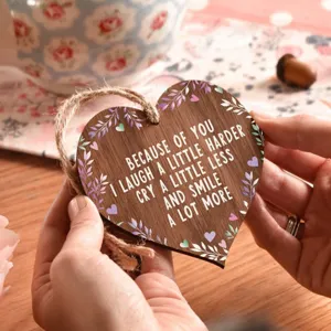 Wooden heart plaque hanging sign with inspirational quote for mothers day decor gift