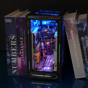 Cyberpunk DIY Book Nook Miniatura Casa de Muñecas LED Iluminado Callejón Sujetalibros Regalo