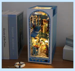 Sujetalibros miniatura DIY casa de muñecas estilo mediterráneo con luces LED cálidas