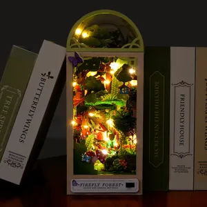 Kit sujetalibros miniatura DIY con luces LED inserto estantería madera bosque mágico decor
