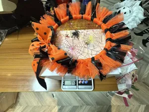 Halloween ghirlanda dettaglio rete arancione nera fiocco ragnatela festa decorazione 94g