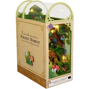 Kit de casa de muñecas de madera en miniatura book nook DIY con luz LED vista detallada.