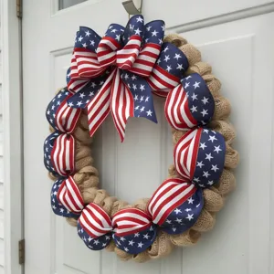 American flag burlap wreath patriotic holiday door hanging party decor wall decoration ornament