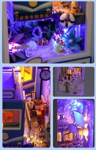 Kit de sujetador de libros en miniatura DIY tema oceano con luz LED estanteria madera