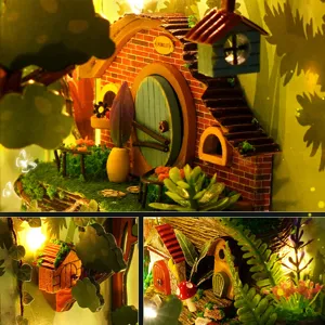 Kit de casa en miniatura sujetalibros de madera DIY con luces LED cuento decoracion