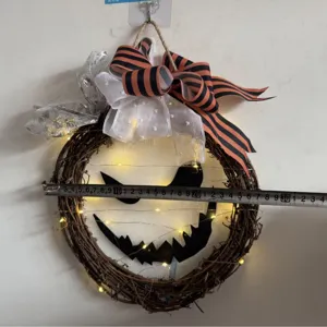 Halloween viso di zucca malvagia ghirlanda di rattan luminosa decorazione da parete