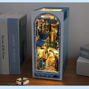 Kit de Casa de Muñecas en Miniatura de Madera Rincón de Libros DIY con Luz LED Decoración de Rompecabezas