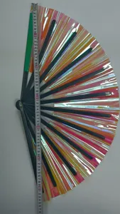 Colorful holographic kung fu folding fan for rave music festival dance party performance props.