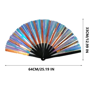 Colorful holographic folding kung fu fan rave festival party dance prop size 33x64cm