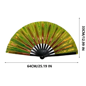 Holographic folding fan dance rave party festival prop large green shiny hand fan 33cm