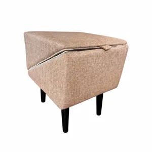 Pet stairs ramp and storage stool 2-in-1 split design beige linen fabric with wooden legs