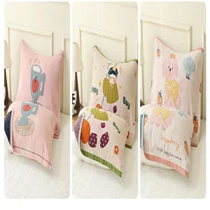 Pure cotton four layer gauze pillow cover cartoon cute student dorm bed linen home textile