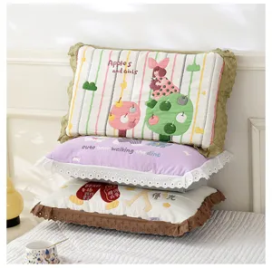 Children cotton gauze lace pillowcase soft breathable cute embroidery home bedding cover
