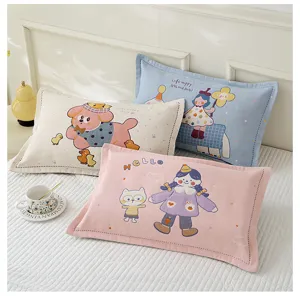 Charming cartoon printed cotton gauze pillowcase, breathable and soft for students dorm kids