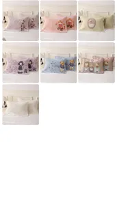 Cute cartoon soft gauze pillowcases pair for adult couple, breathable cotton home bedding set