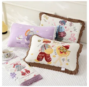 Soft cotton gauze pillowcase with cute embroidery lace, comfortable soft home bedding.