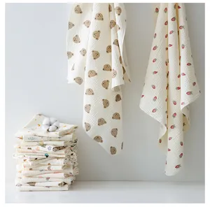Couverture d'emmaillotage double gaze bebe nouveau-ne douce et serviette de bain
