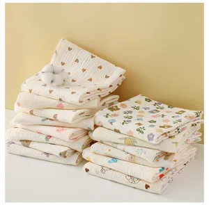 Douce couverture en gaze pour bébé nouveau-né serviette de bain respirant lange imprimé