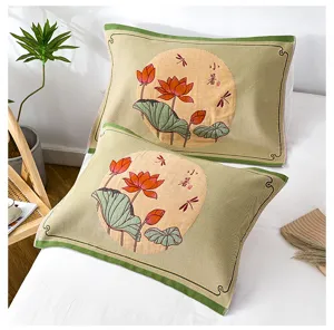 Breathable cotton woven pillow covers featuring traditional lotus design for summer home use.