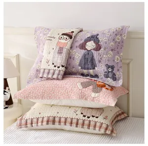 Cute cartoon cotton gauze pillowcase pair soft breathable bedroom bed cover four seasons home textile