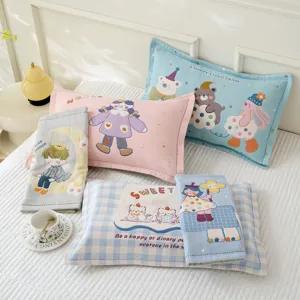 Cute Cartoon Cotton Gauze Pillowcase Breathable Sweat-Absorbing Kids Student Dormitory Pillow Cover