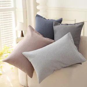 Pure Cotton Gauze Pillowcase Snap Button Closure Simple Plaid Pillow Cover Soft Breathable Bedding Pillow Protector