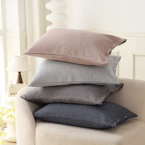 Pure cotton gauze pillowcase snap button plaid minimalist bed pillow cover for home four seasons