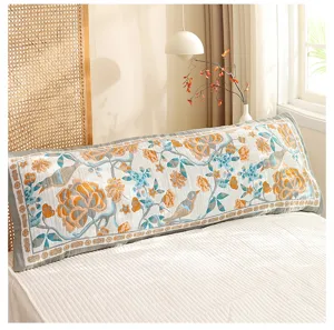 Langer Doppel-Kissenbezug mit Blumen-Vogel-Druck weiche Gaze atmungsaktive Bettdeko