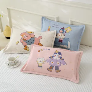Cotton gauze children pillowcase cute cartoon printed breathable soft student dorm pillow cover
