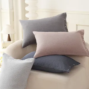 Pure cotton gauze pillowcase with snap button minimalist plaid design home bedding set