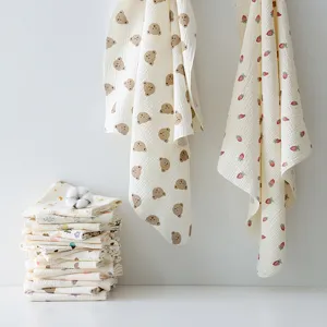 Bébé double gaze mousseline couverture nouveau-né serviette de bain douce jolie imprimée
