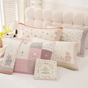 Soft Cotton Pillow Towel Cartoon Print Breathable Bed Pillow Cover Protector Household Bedding Pillowcase For Kids Adults