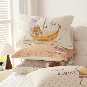 Soft gauze pillow cover cute cartoon cotton pillowcase breathable home bedroom bedding item
