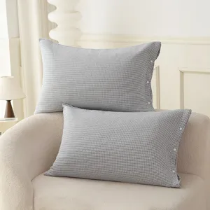 Pure cotton gauze plaid pillowcase with snap buttons, simple and stylish home bedding.